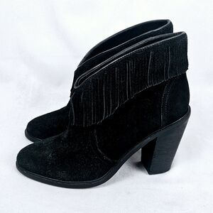 Joie Loren Black Suede Leather Fringe Cowgirl Western Heeled Boots Size …